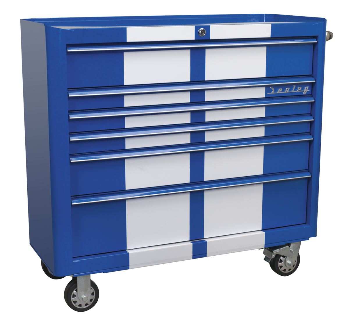 Sealey Rollcab 6 Drawer Wide Retro Style - Blue with White Stripes AP41206BWS