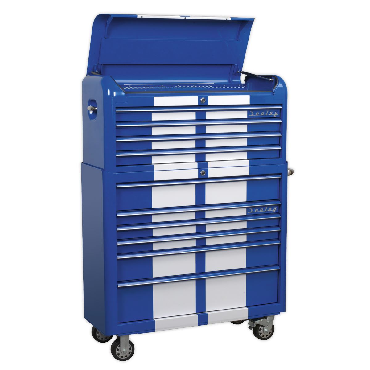 Sealey Retro Style Wide Topchest & Rollcab Combination 10 Drawer Blue/White Stripes AP41COMBOBWS