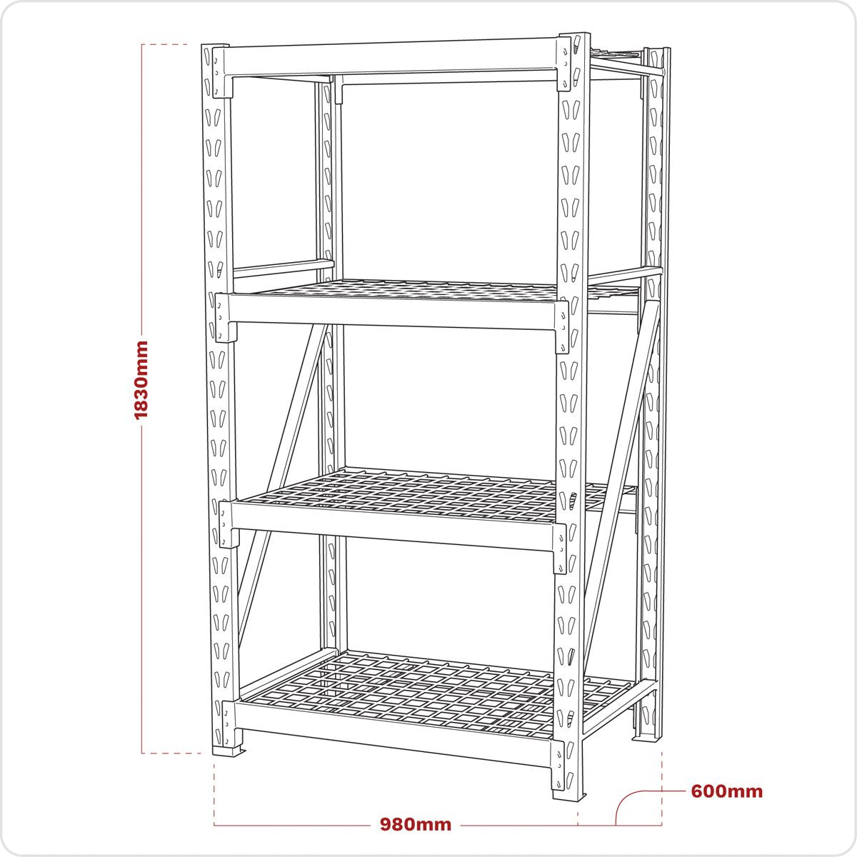 Sealey Heavy-Duty Racking Unit with 4 Mesh Shelves 640kg Capacity Per Level 978mm AP6372
