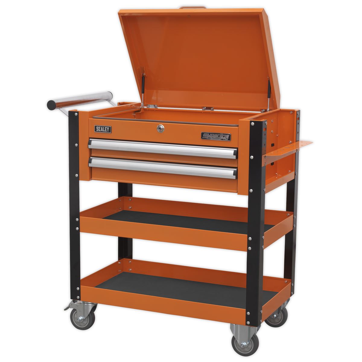 Sealey Heavy-Duty Mobile Tool & Parts Trolley 2 Drawers & Lockable Top - Orange AP760MO