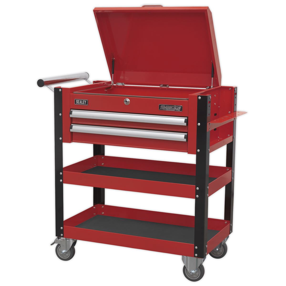 Sealey Heavy-Duty Mobile Tool & Parts Trolley 2 Drawers & Lockable Top - Red AP760M