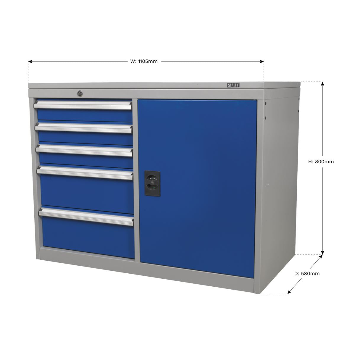 Sealey Industrial Cabinet/Workstation 5 Drawer & 1 Shelf Locker API1103B