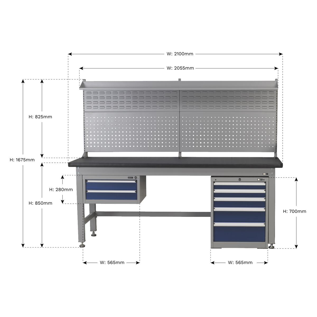 Sealey 2.1m Complete Industrial Workstation & Cabinet Combo API2100COMB02