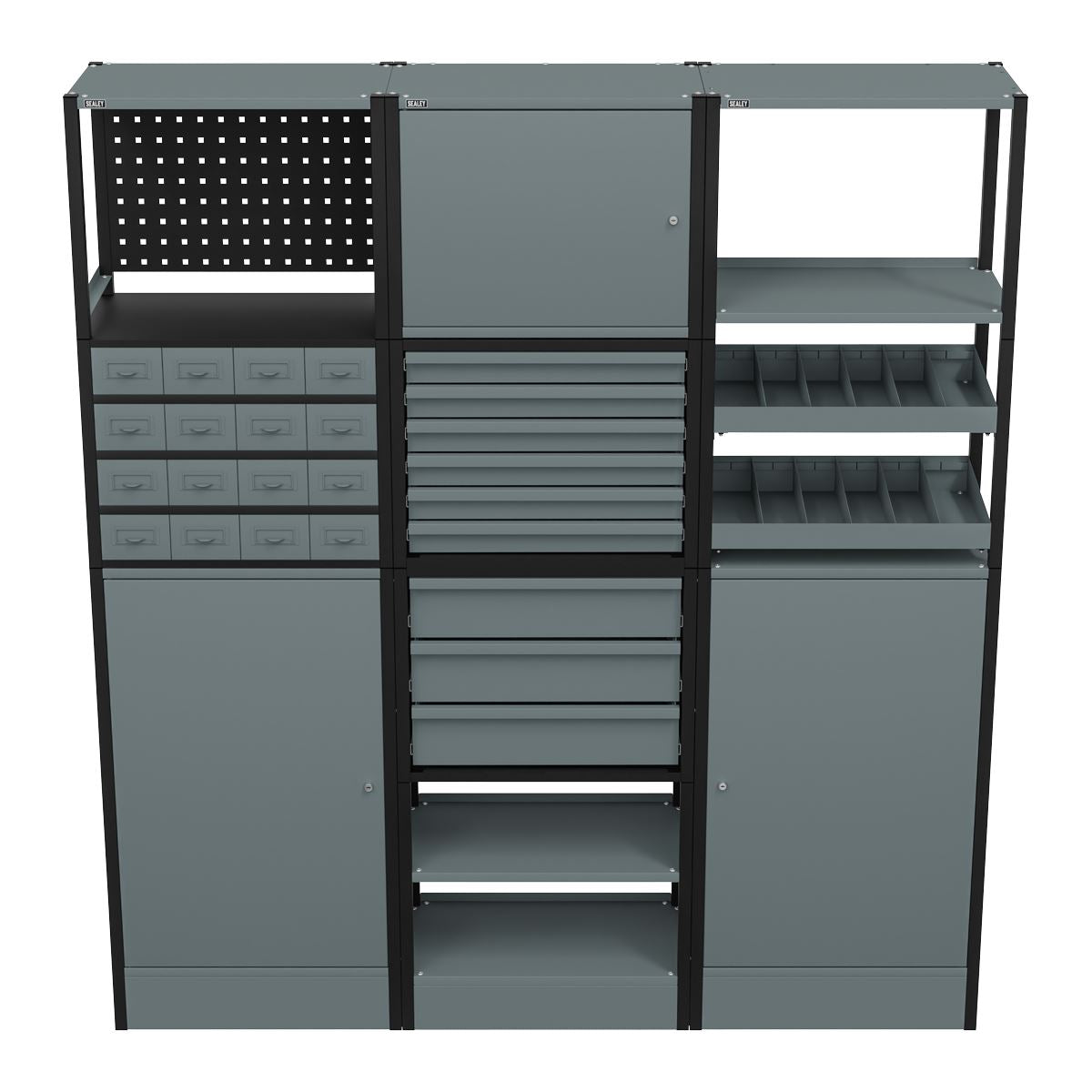 Sealey Modular Racking System Combo 1.74m Shelfs Drawers & Cupboards APMRSTACK1