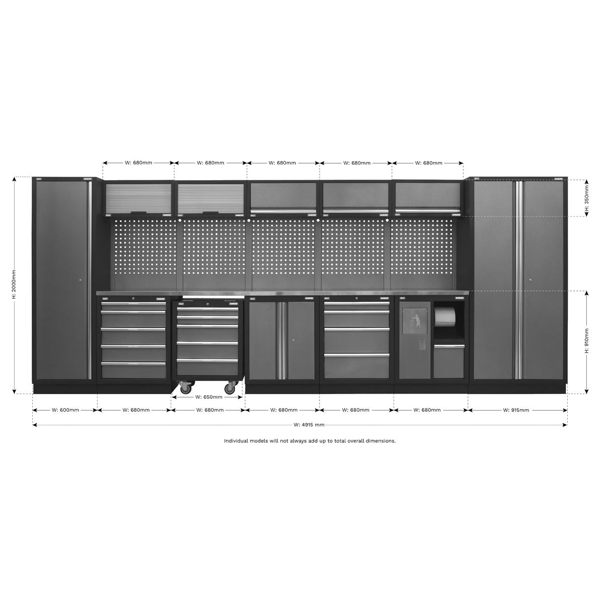 Sealey Superline PRO® 4.9m Storage System - Stainless Worktop APMSSTACK01SS