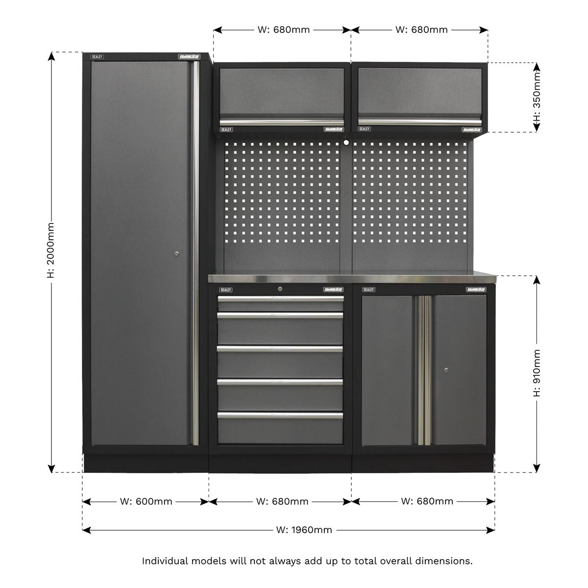 Sealey Superline PRO® 2.0m Storage System - Stainless Worktop APMSSTACK02SS
