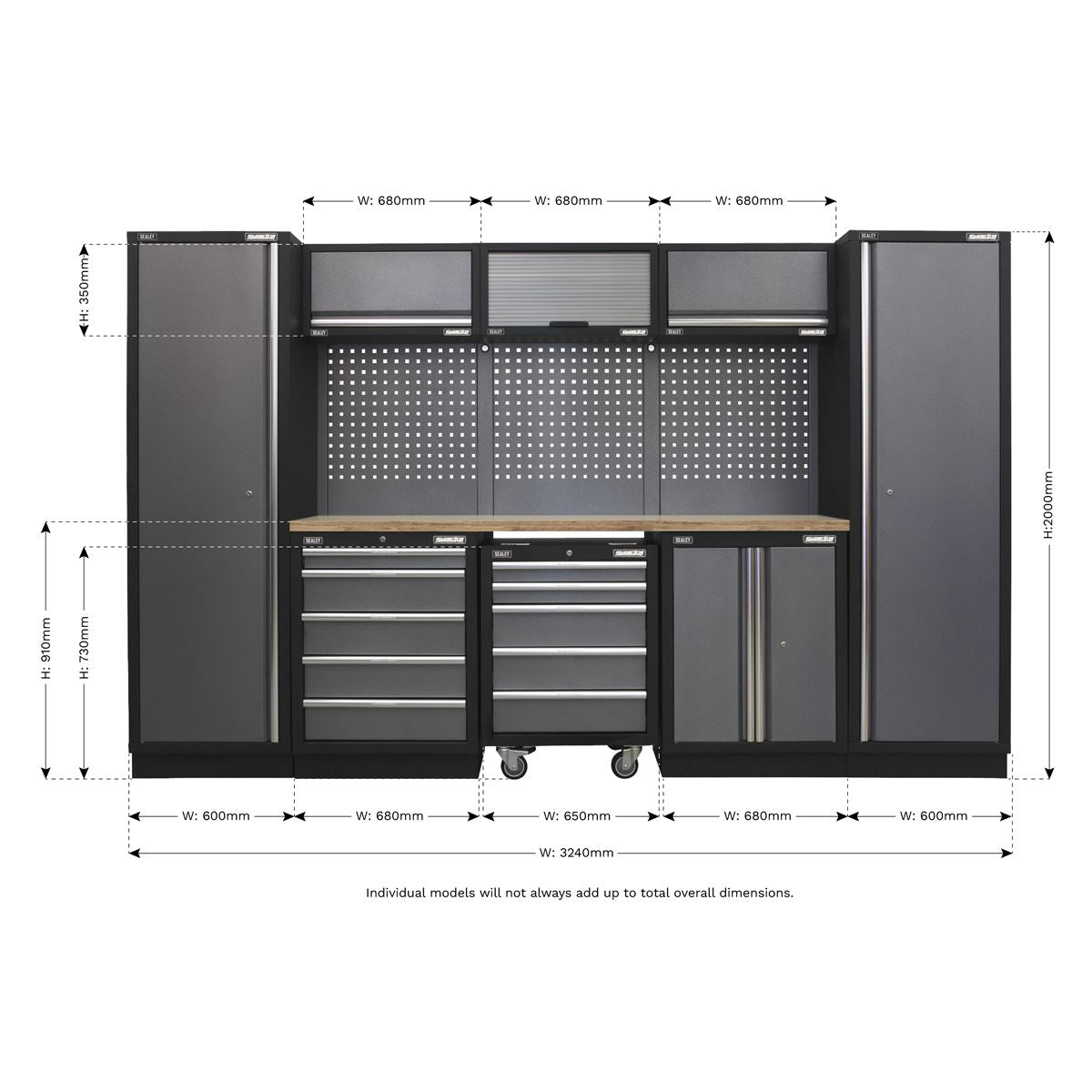 Sealey Superline PRO® 3.2m Storage System - Wood Worktop APMSSTACK03W