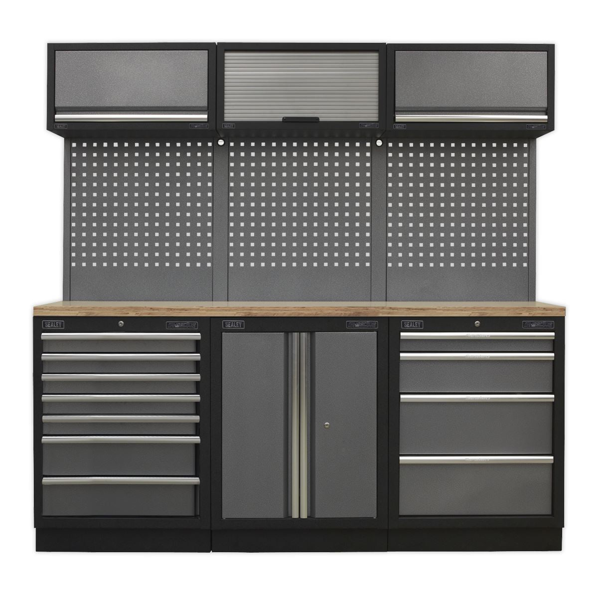 Sealey Superline PRO® 2.0m Storage System - Wood Worktop APMSSTACK07W