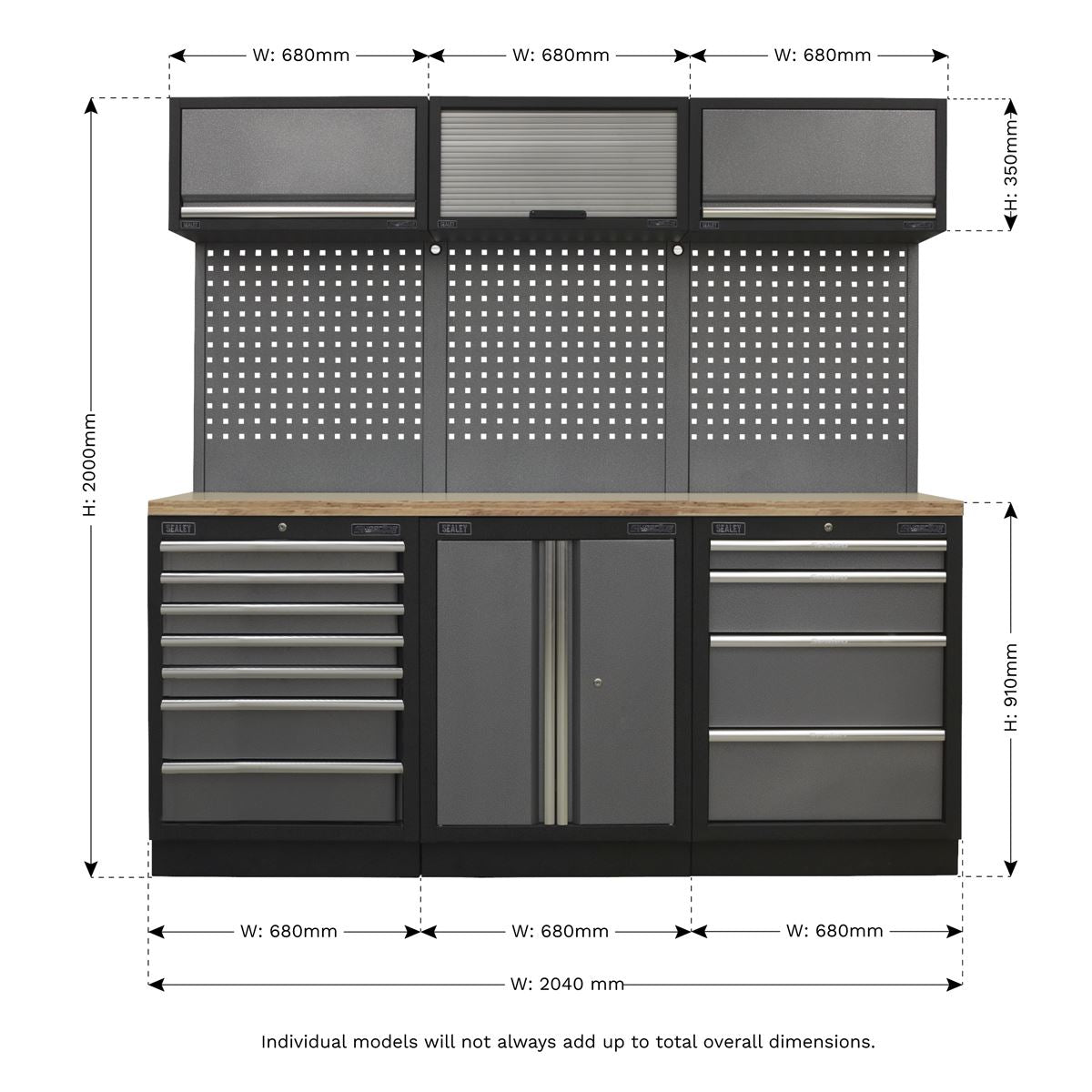 Sealey Superline PRO® 2.0m Storage System - Wood Worktop APMSSTACK07W