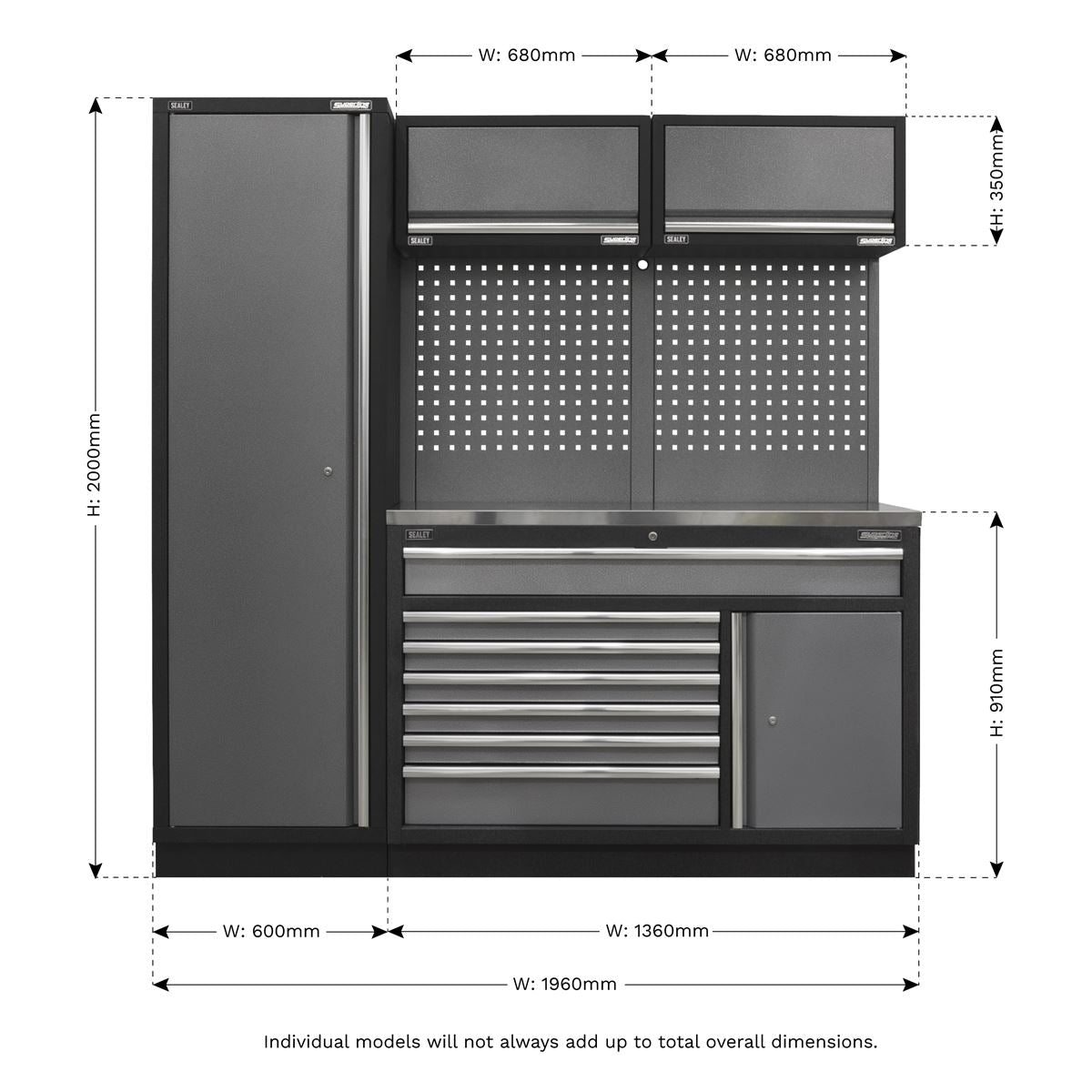 Sealey Superline PRO® 1.96m Storage System - Stainless Steel Worktop APMSSTACK09SS