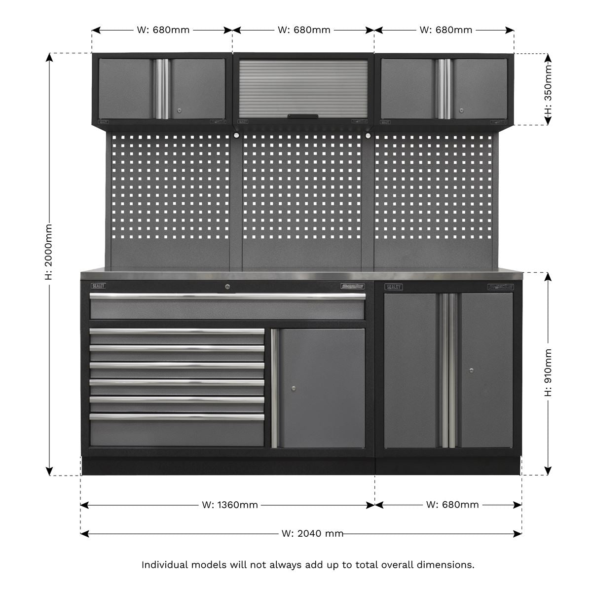 Sealey Superline PRO® 2.04m Storage System - Stainless Steel Worktop APMSSTACK11SS