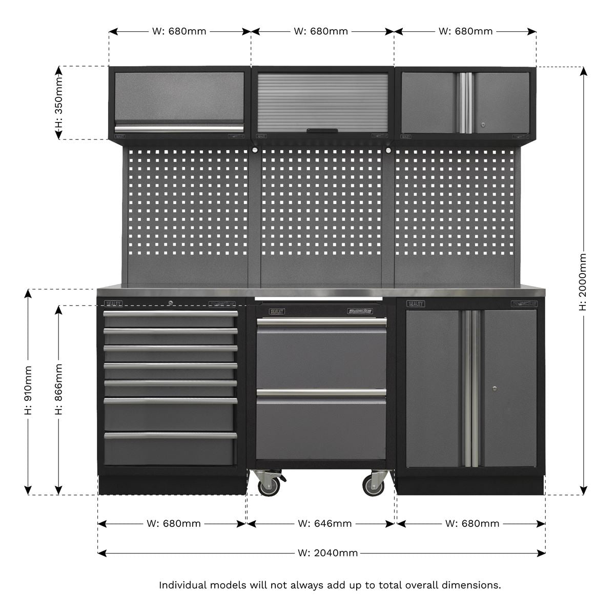 Sealey Superline PRO® 2.04m Storage System - Stainless Steel Worktop APMSSTACK12SS
