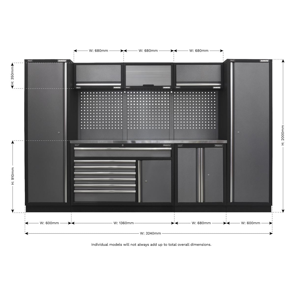Sealey Superline PRO® 3.24m Storage System - Stainless Steel Worktop APMSSTACK13SS