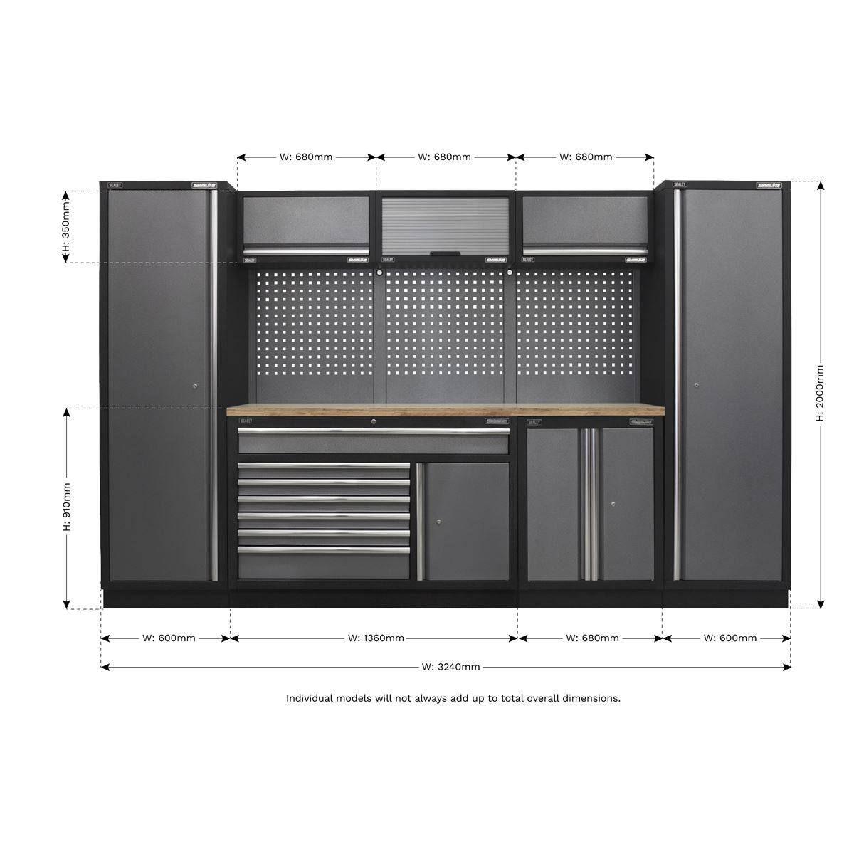Sealey Superline PRO® 3.24m Storage System - Pressed Wood Worktop APMSSTACK13W
