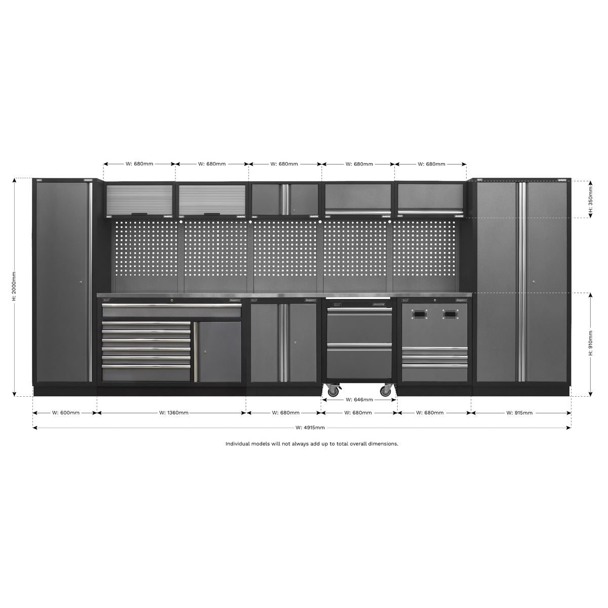 Sealey Superline PRO® 4.9m Storage System - Stainless Steel Worktop APMSSTACK16SS