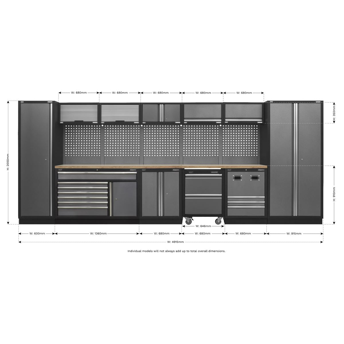Sealey Superline PRO® 4.9m Storage System - Pressed Wood Worktop APMSSTACK16W