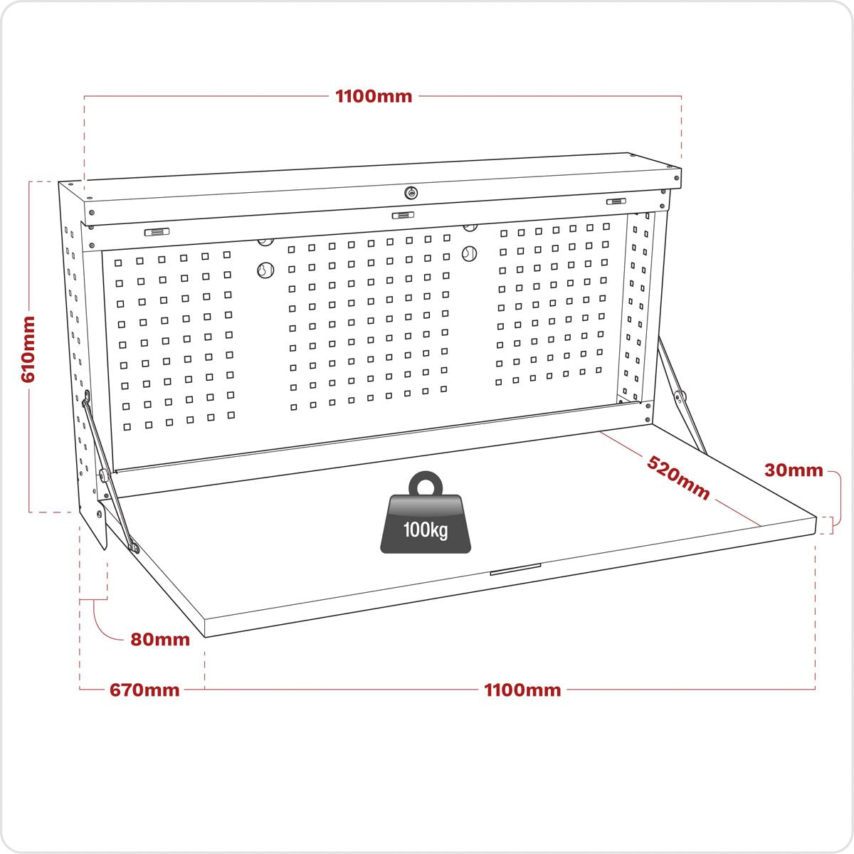 Sealey Wall Mounted Foldable Workbench 1100mm APWMW02