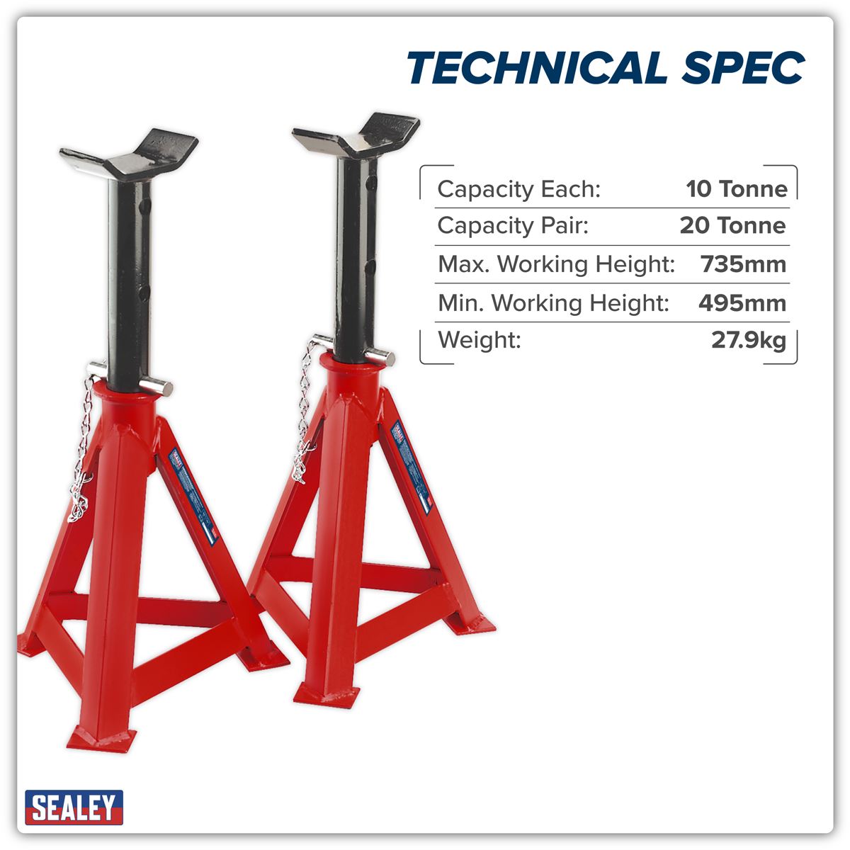 Sealey Axle Stands (Pair) 10 Tonne Capacity per Stand AS10000
