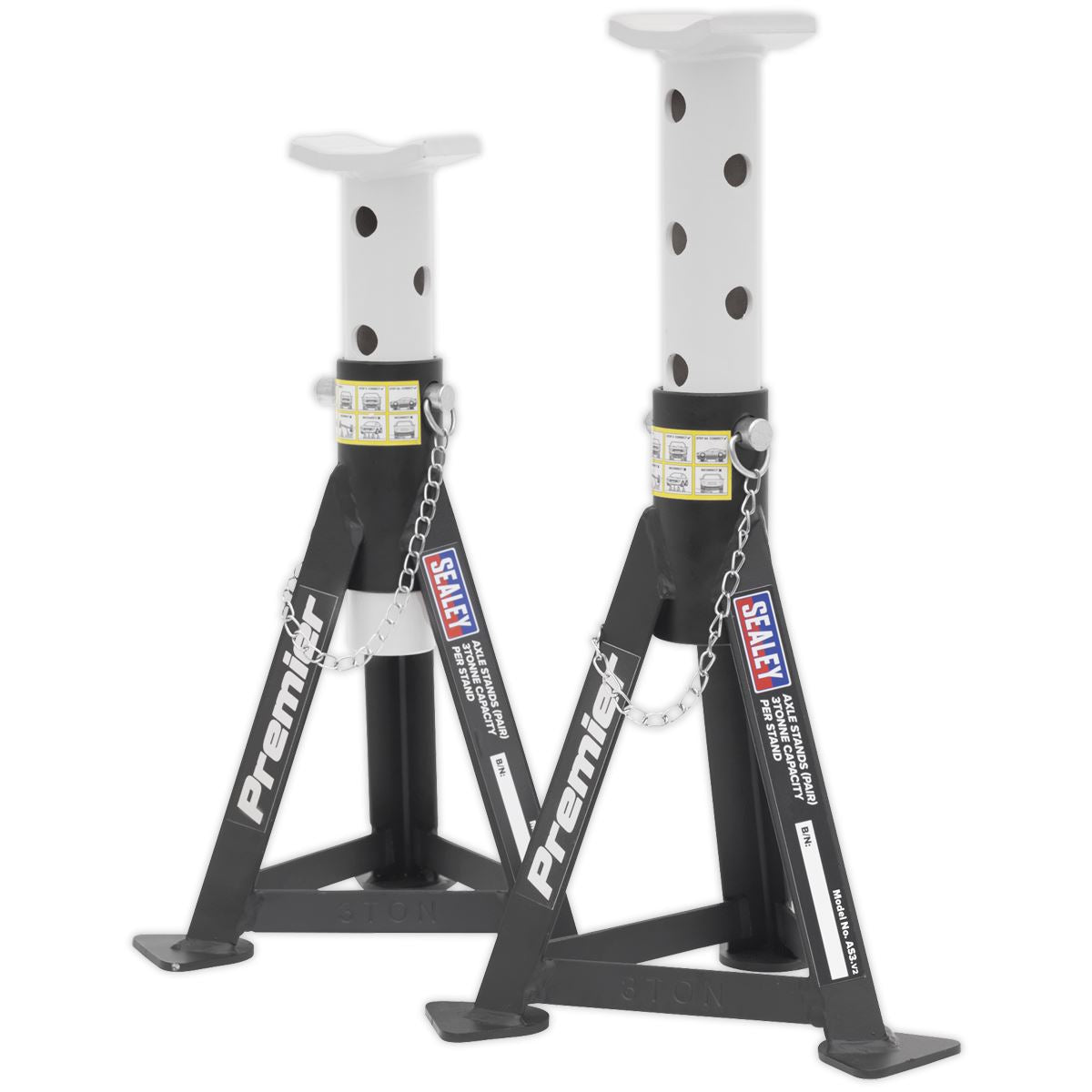 Sealey Axle Stands (Pair) 3 Tonne Capacity per Stand - White AS3