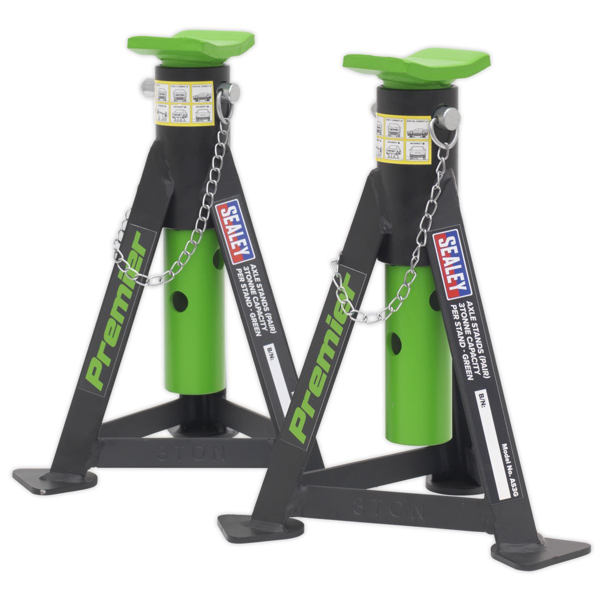 Sealey Axle Stands (Pair) 3 Tonne Capacity per Stand - Green AS3G