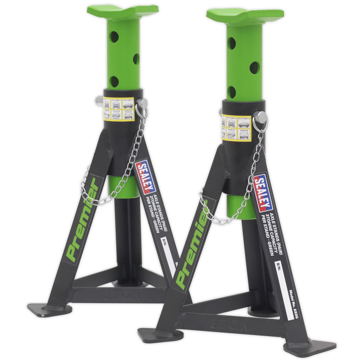 Sealey Axle Stands (Pair) 3 Tonne Capacity per Stand - Green AS3G