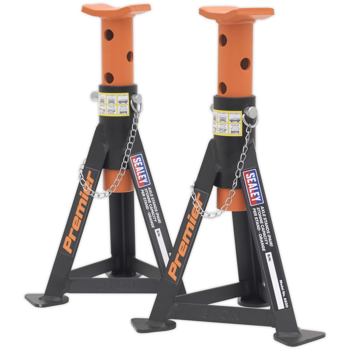 Sealey Axle Stands (Pair) 3 Tonne Capacity per Stand - Orange AS3O