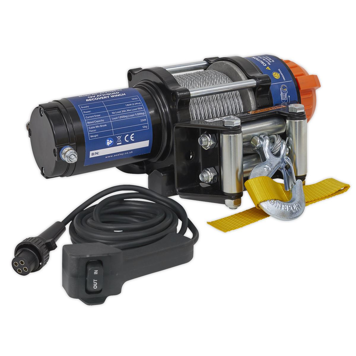 Sealey ATV/Quad Recovery Winch 1135kg (2500lb) Line Pull 12V ATV1135