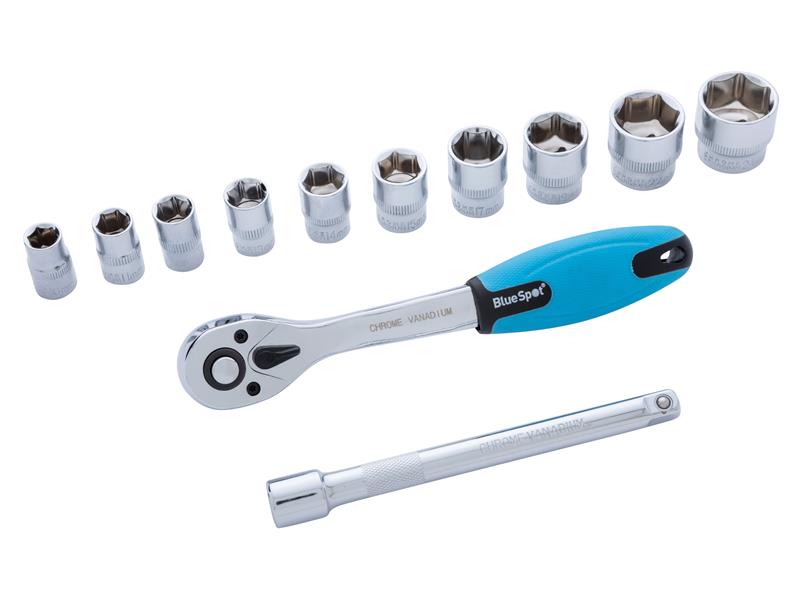 BlueSpot Metric 3/8in Drive Socket And Ratchet Set 12pc Single Hex B/S01502