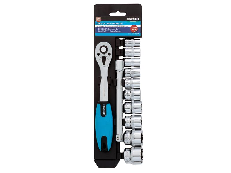 BlueSpot Metric 3/8in Drive Socket And Ratchet Set 12pc Single Hex B/S01502