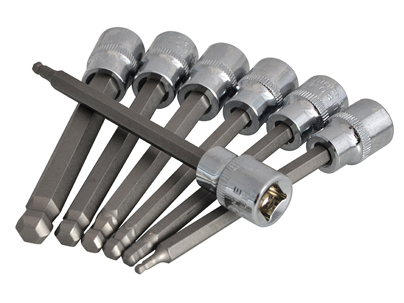 BlueSpot Tools 3/8in Drive Extra Long Hex Ball Socket Bit Set, 7 Piece B/S01510