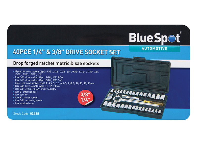 BlueSpot Metric Imperial Mixed Drive Socket Set 40 Piece Single Hex B/S01535