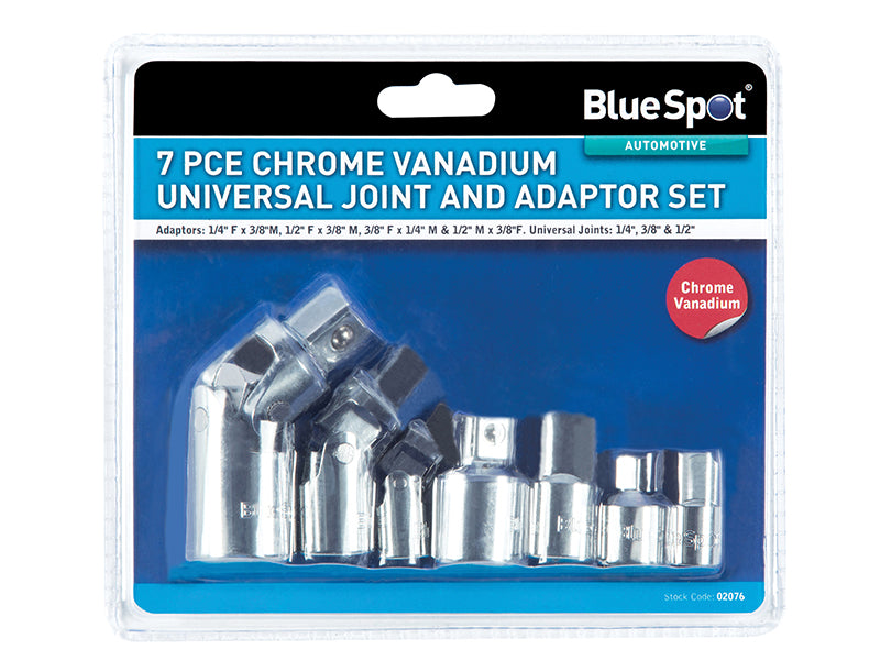 BlueSpot Tools Universal Joint & Adaptor Reducer Set 7 Piece ChromeB/S02076