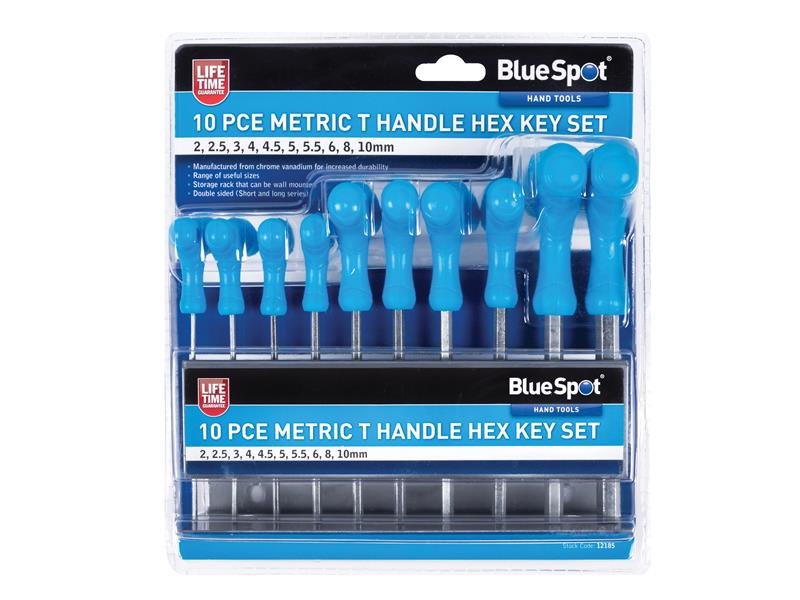 BlueSpot Tools Metric T-Handle Hex Key Set, 10 Piece B/S12185