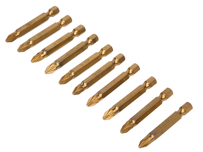 BlueSpot Tools Titanium Coated Screwdriver Bits PZ2 x 50mm (Pack 10) B/S14105
