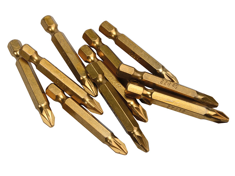 BlueSpot Tools Titanium Coated Screwdriver Bits PZ2 x 50mm (Pack 10) B/S14105