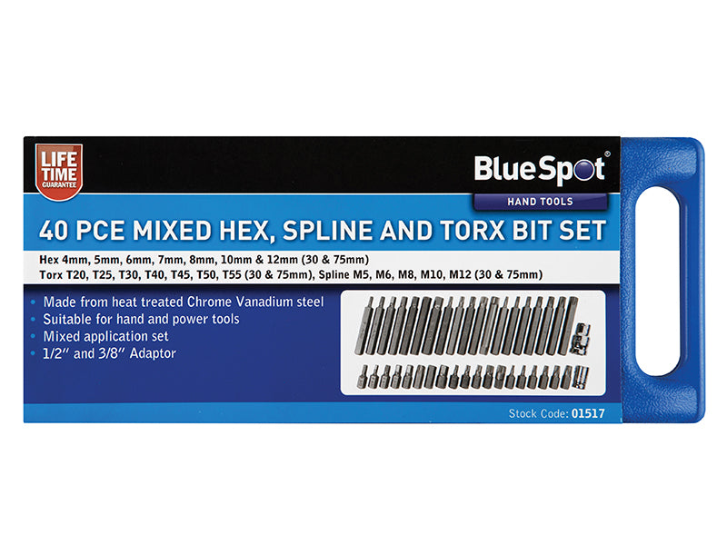 BlueSpot Tools Mixed Hex Spline & TORX Bit Set, 40 Piece B/S1517
