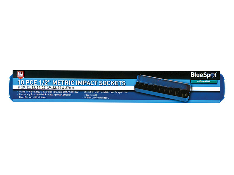 BlueSpot 1/2in Metric Impact Standard Socket Set 9 to 27mm 10 Piece B/S1537
