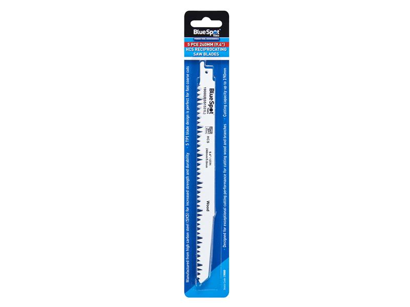 BlueSpot Tools HCS Reciprocating Saw Blade 240mm x 5 TPI Pack of 5 B/S19000