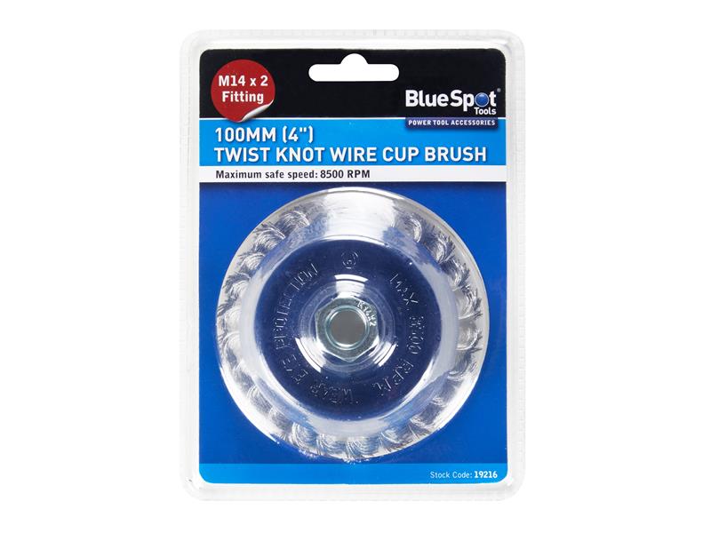 BlueSpot Twist Knot Cup Brush 100mm M14 X 2 Max Speed 8500 RPM B/S19216