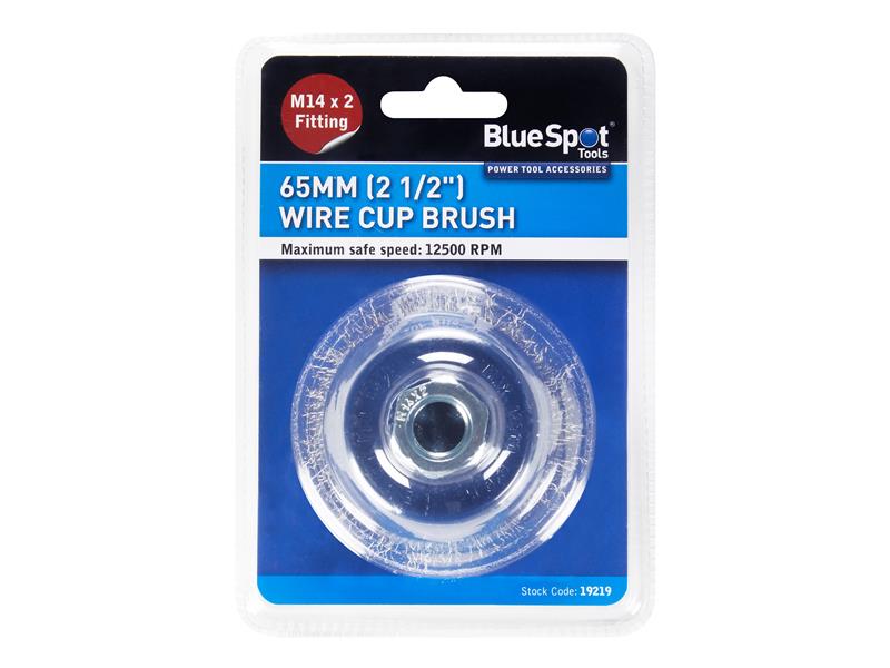 BlueSpot Tools Steel Wire Cup Brush 65mm M14 X 2 Fitting Max 12500 RPM B/S19219