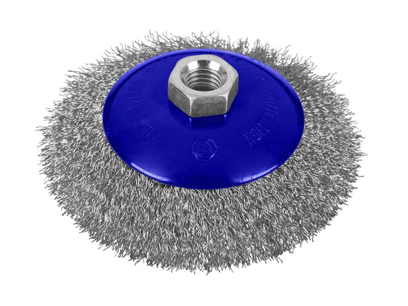 BlueSpot Tools Steel Bevel Wire Cup Brush 115mm M14 X 2 Max 12,500 RPM B/S19220