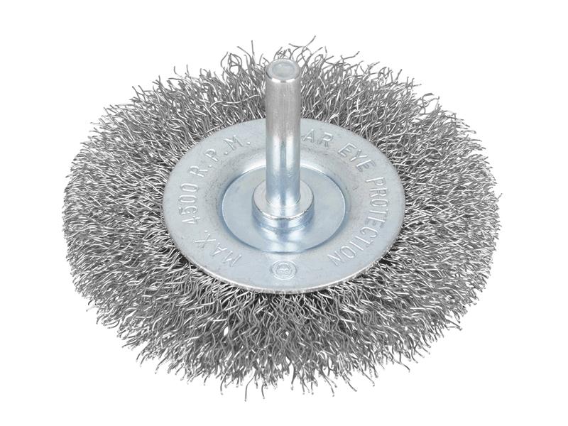 BlueSpot Flat Steel Wire Wheel Brush 75mm x 6mm Arbor 4,500 Max RPM B/S19222