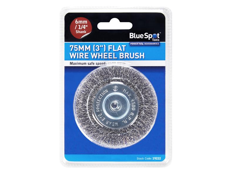 BlueSpot Flat Steel Wire Wheel Brush 75mm x 6mm Arbor 4,500 Max RPM B/S19222