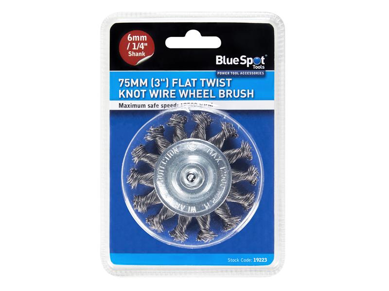 BlueSpot Tools Flat Twist Knot Wire Wheel 75mm Arbor 6mm 1/4in B/S19223