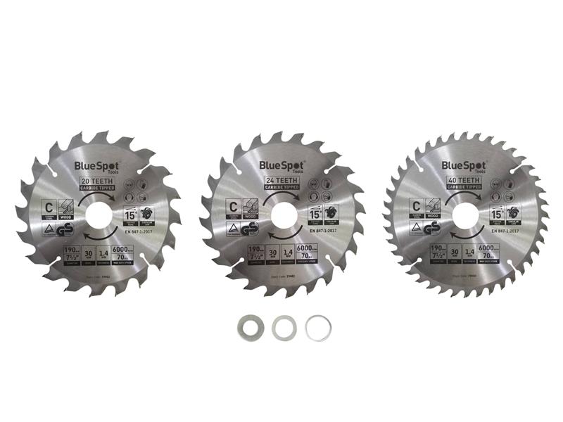 BlueSpot Tools Circular Saw Blade Set 190mm 3 Piece General Purpose B/S19402