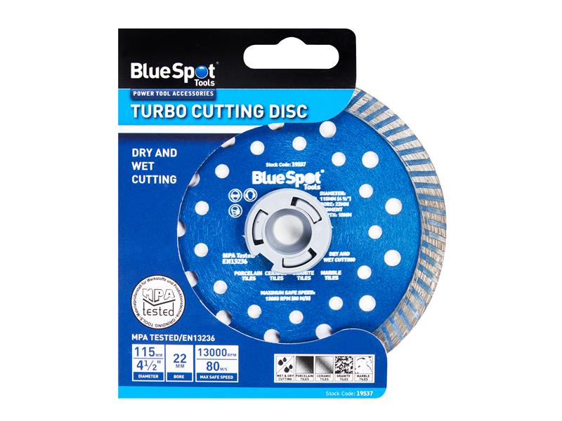BlueSpot Turbo Cutting Disc 115 x 22mm Cuts Through Most Materials B/S19537