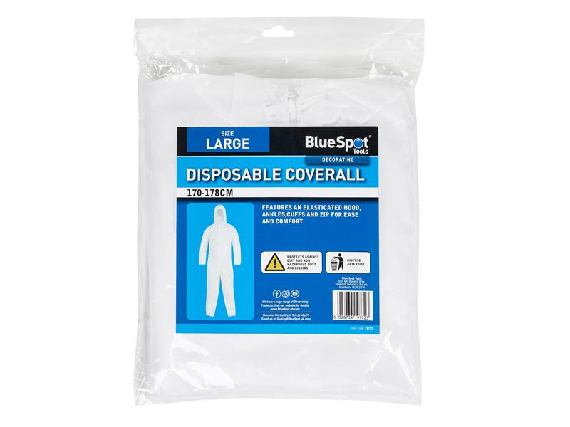 BlueSpot Disposable Coverall Large 170-178cm Elasticated Hood B/S19772