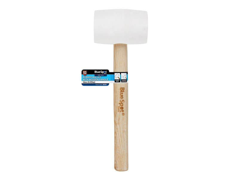 BlueSpot White Rubber Mallet 454g 16oz Wooden Handle B/S26530