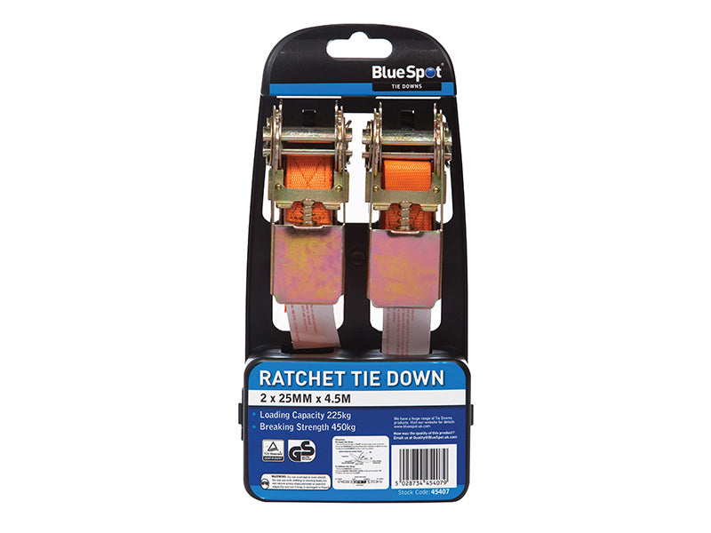 BlueSpot Tools Ratchet Tie-Down Set 25mm x 4.5m B/S45407