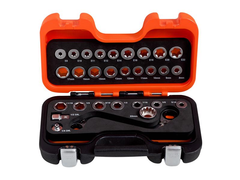 Bahco S Type Low Profile Ratchet Ring Wrench Adaptor Set 29 Piece BAH1320SRM29